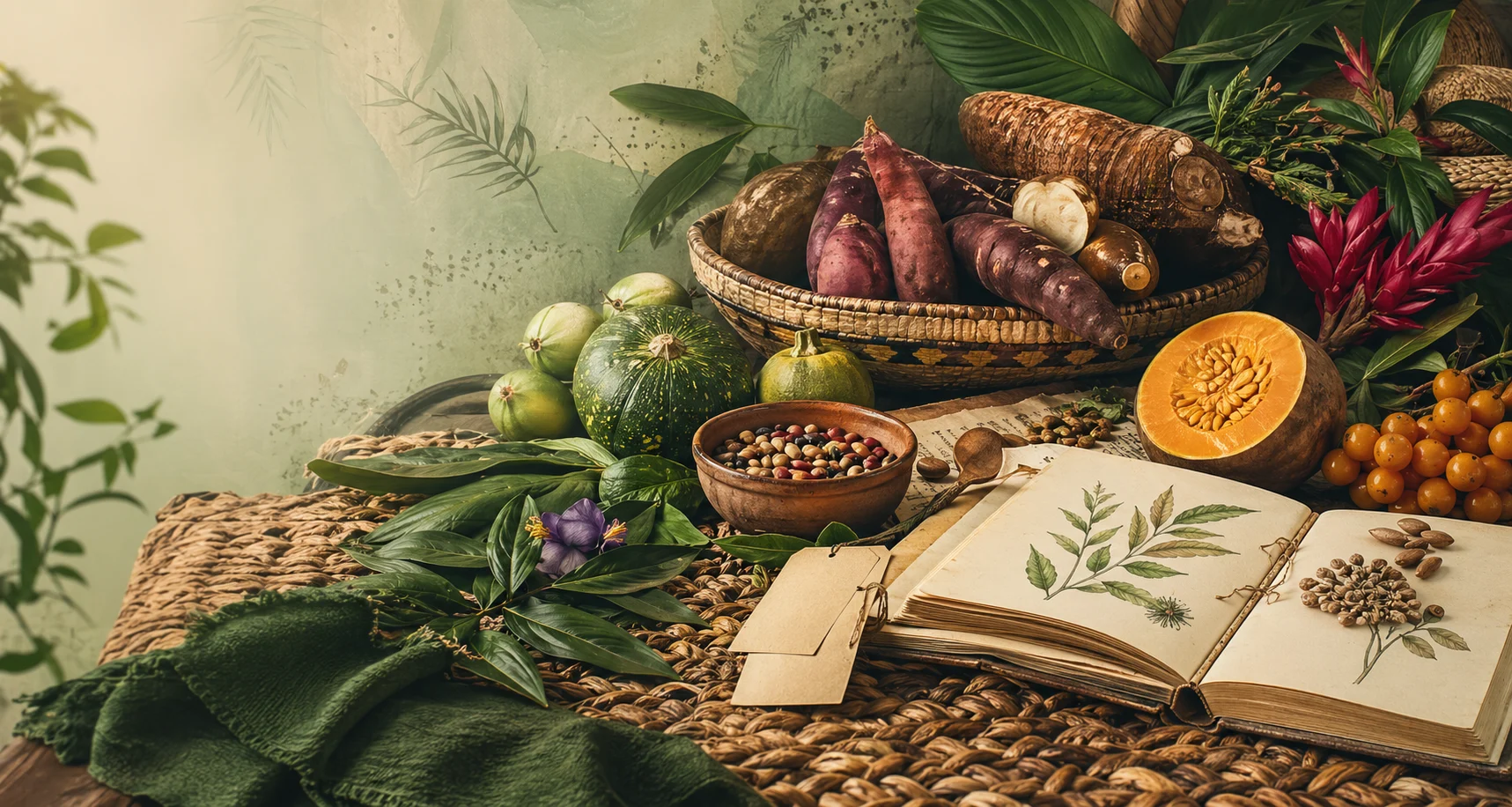 Ilustración editorial de saberes alimentarios ancestrales